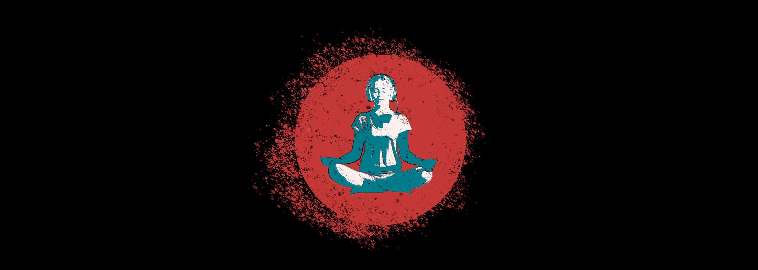 Zen and the Art of Editing Illustration. Girl listening in red Hindenburg Pro circle